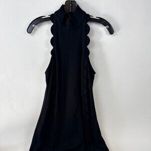 Bailey 44 Black Sleeveless High-neck Racerback Mini Dress w Scallop Details